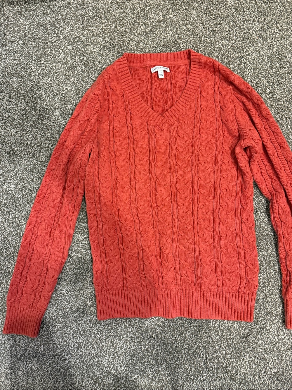 Womens Cable Knit V-Neck Sweater - Coral 100% cotton